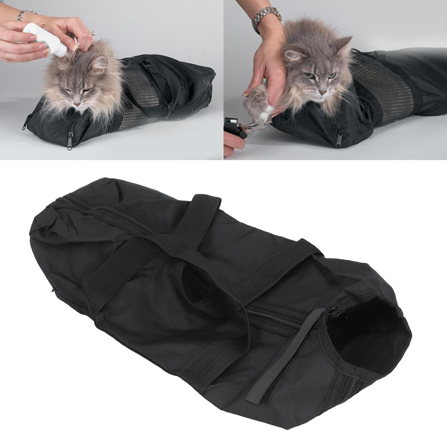 Cat Grooming Bag, Comfortable and Safe Cat Bathing Bag with Easy Access for Nail Trimming and Cleaning, Sturdy Oxford Cloth Cat Restraint Bag (Black) with Multifunctional Use image number 6