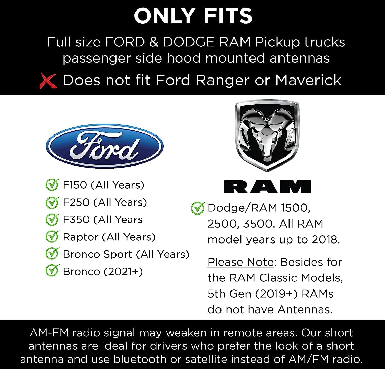 Ecoauto Bullet Antenna Replacement for Dodge Ram & Ford F150 F250 F350 Super Duty Ford Raptor Bronco Trucks - Anti-Theft Design - Radio Antenna for Truck 1990 - Current (Carbon Fiber) - American Flag image number 2