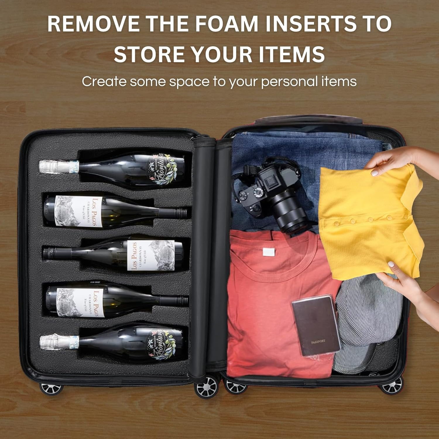 Wine Bottle Suitcase | Holds 10 Standard 750 ML Size Bottles | Universal Airplane Luggage Case, TSA Approved Wheeled Bag for Professionals and Consumers, Gift for Wine Lovers & Connoisseurs (24 IN), image number 5