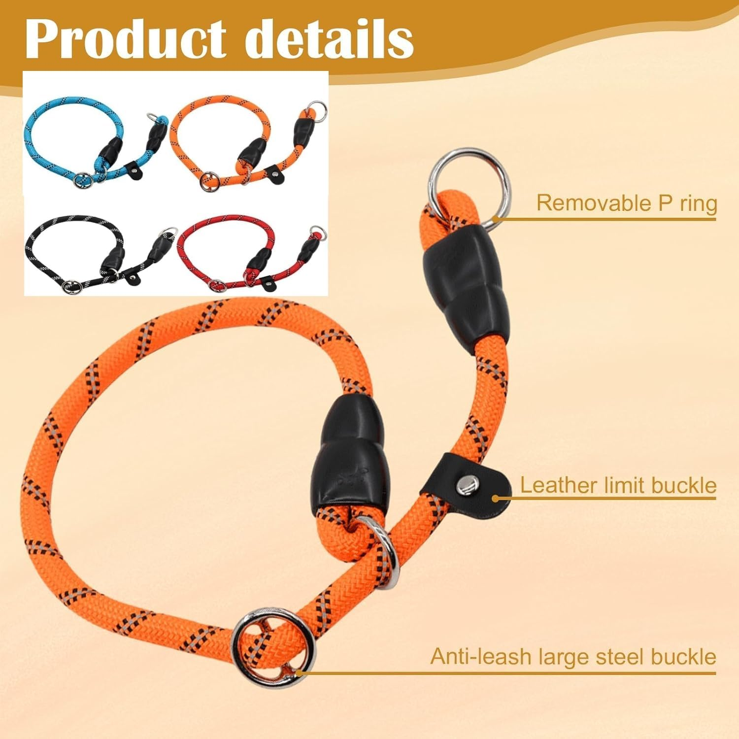 Lyfengdeam Dog Slip Collar Training Dog Collar with Reflective Strips,Puppy Braided Collar,Pets Nylon Rope Collar No Pull for Pet Outdoor Walking round Training Lead with Adjustable (Red, M) image number 5