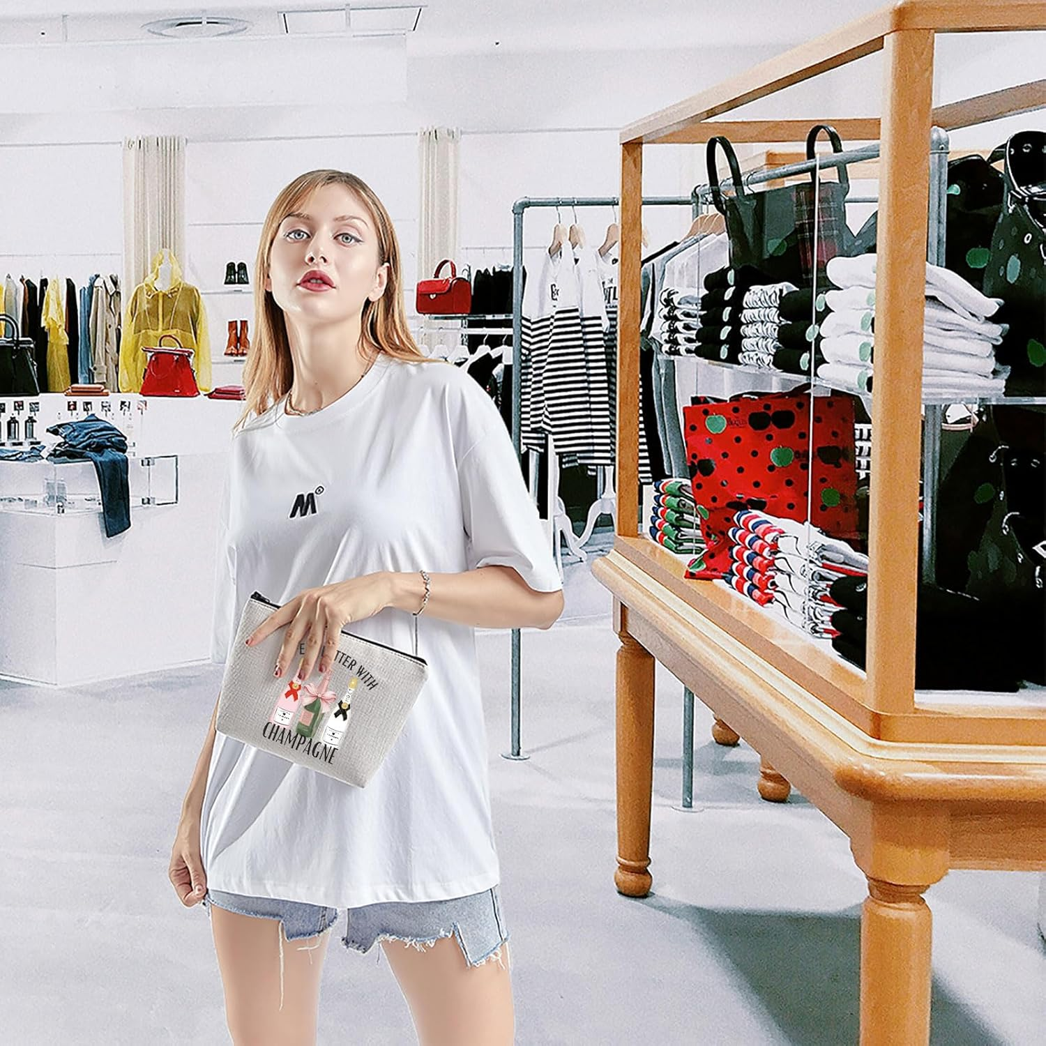 TGBJE Champagne Lover Gifts Life Is Better with Champagne Makeup Bag Girls Wine Trip Gift Bachelorette Party Zipper Pouch, Life Champagne Bag, All