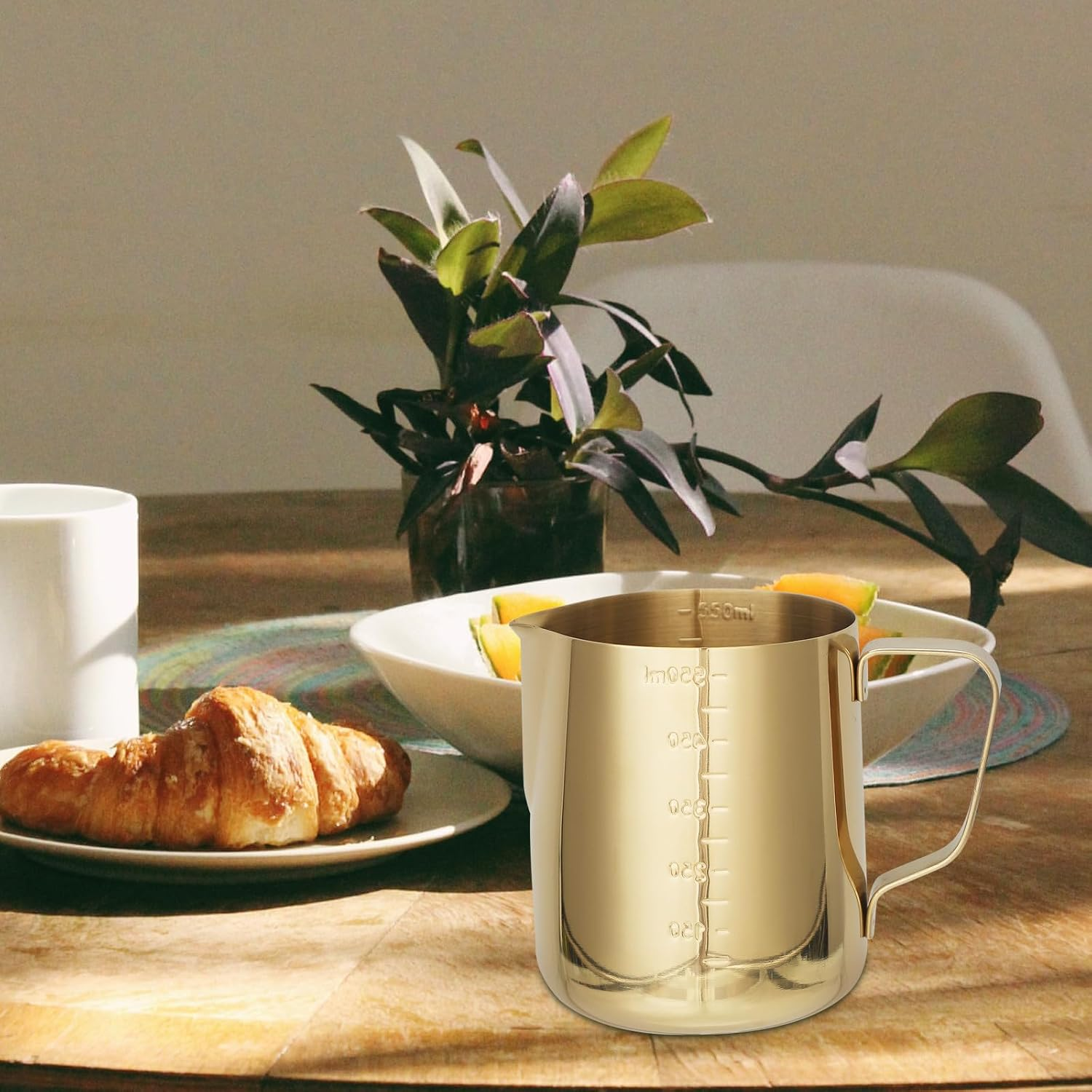 ZUNOXAZ Stainless Steel Milk Frothing Pitcher 600Ml Thickened Gold Metal Frother Jug with Scale for Espresso Machine Coffee Latte Art