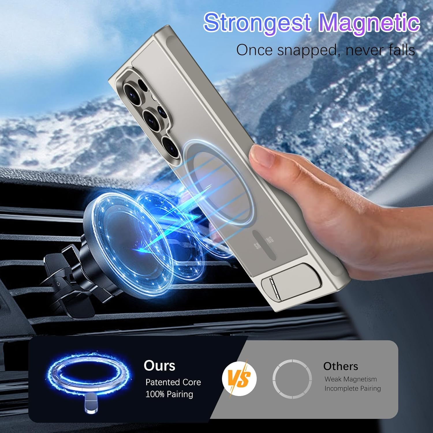 DUEDUE for Samsung Galaxy S24 Ultra Case Magnetic with Stand,[Compatible with Magsafe] Military Grade Protective Skin-Friendly Touch Slim Built-In Kickstand Hard Back Samsung S24 Ultra Cover, Gray image number 2