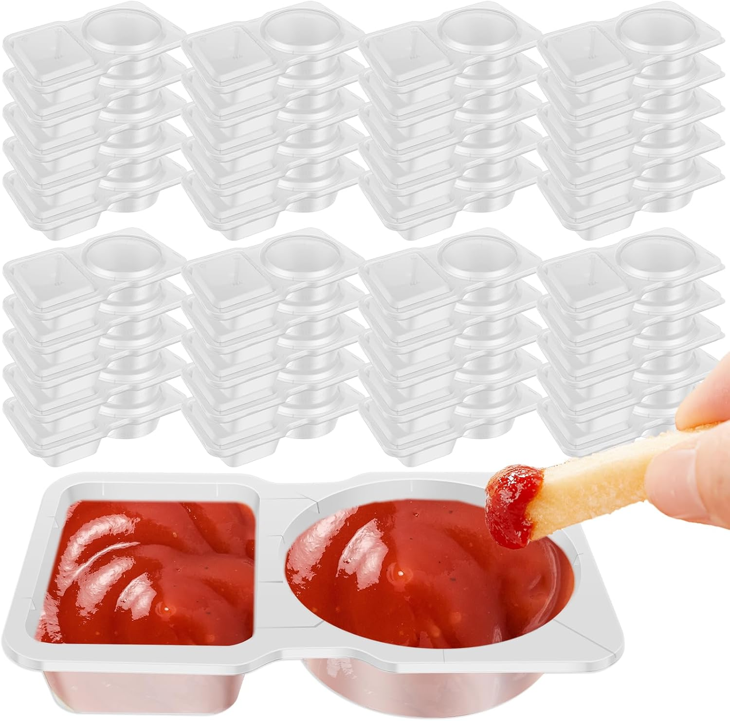 Hnvdkln 40 PCS Double Compartment Condiment Container with Lids, Reusable Double Condiment Containers, Clear Two-Compartment Salad Dressing Tomato Sauce Container