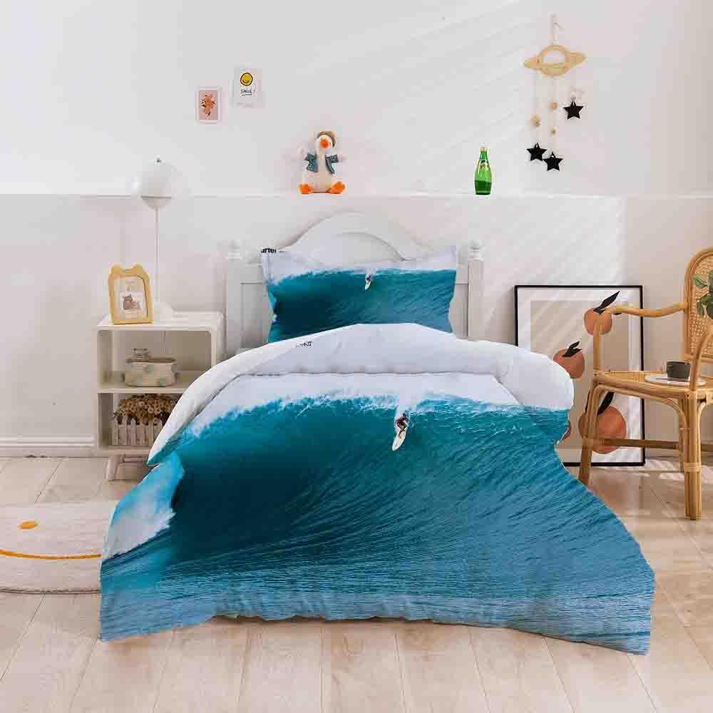 3D Surfer Sea Quilt Cover Set Bedding Set with Pillowcases, Single/Double/Queen/King Size (Single)