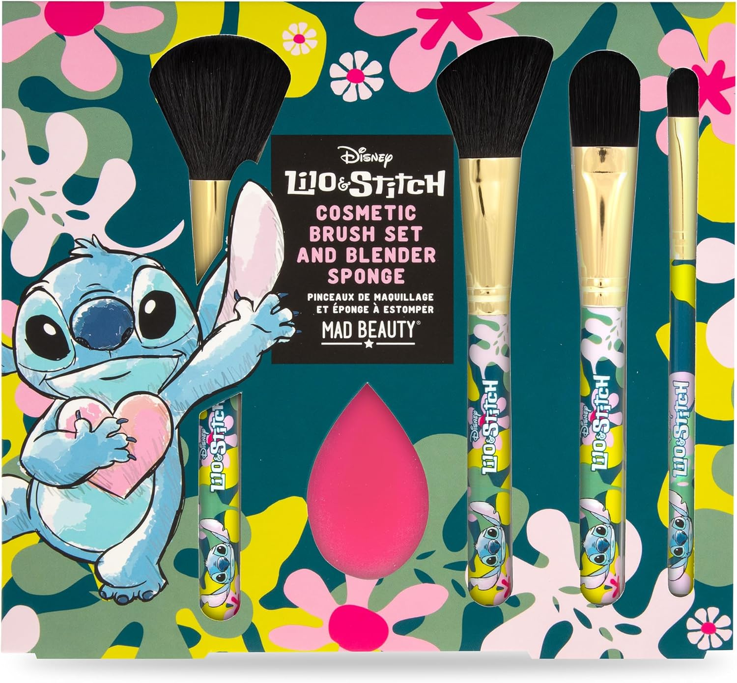MAD Beauty Disney Lilo & Stitch Cosmetic Brush Set - Multicolor, Synthetic Hair, Polyester Bristles, Wand, Oval Brush, Palm round Brush - for Blush, Bronzer, Highlighting image number 2