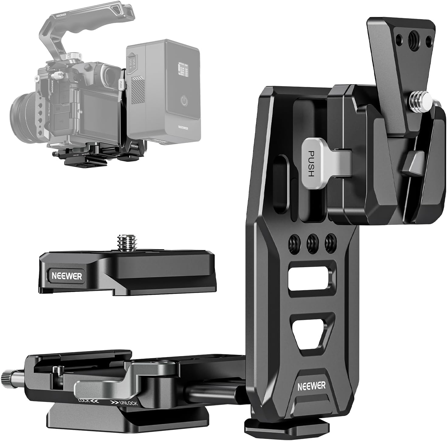 NEEWER V Mount Battery Plate with NATO Rails, Arca Type Baseplate for RS4 Pro RS3 Pro Gimbal, Modular DSLR Camera Video Rig Compatible with Smallrig V Lock Battery Camera Cage, PS016 image number 2