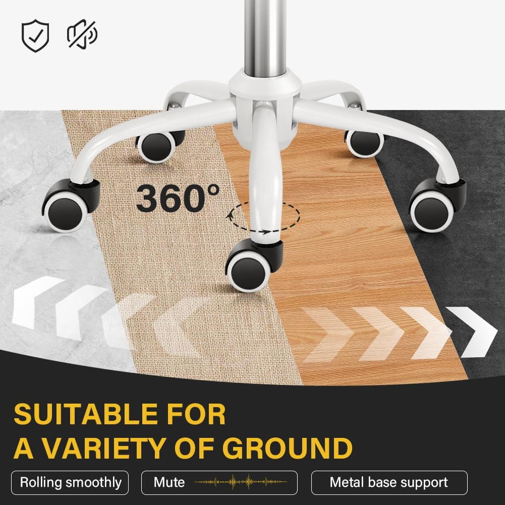 Rolling Stool with Wheels Swivel Stool with Back Height Adjustable Chair PU Leather Rolling Stools Ideal for SPA Salon Home Office Drafting Work (White) image number 4