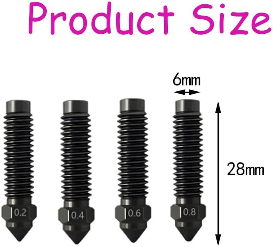 Lyhaogao Carbon Hardened Steel 3D Printer Nozzle Set - 5Pcs High Speed Printing Nozzles for ELEGOO, PLA/ABS/TPU, Multi Material Compatible, Durable & Heat Resistant Replacement Nozzle Kit image number 4