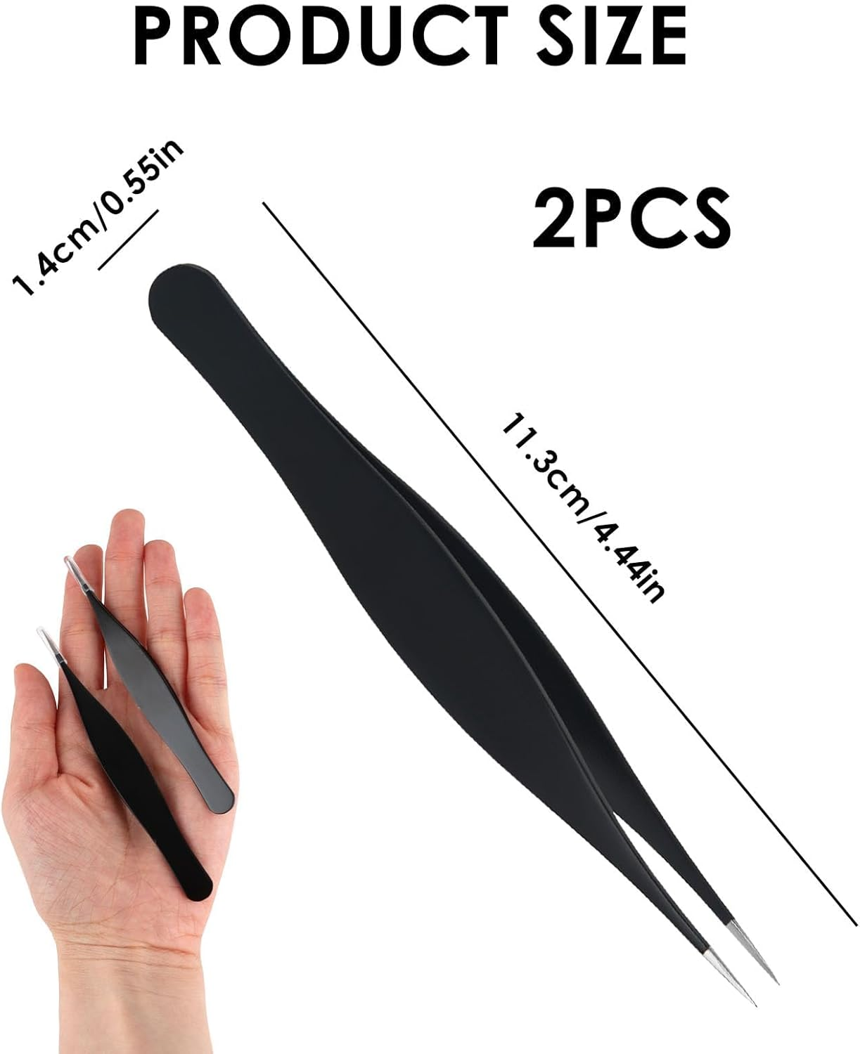 Ozgrove Fine Point Precision Tweezers, Needle Nose Tweezer for Nose Tip Eyebrows Lash Chin Hair Splinter Ticks Facial Ingrown Hair Removal Women and Men, Black 2 Pcs image number 1