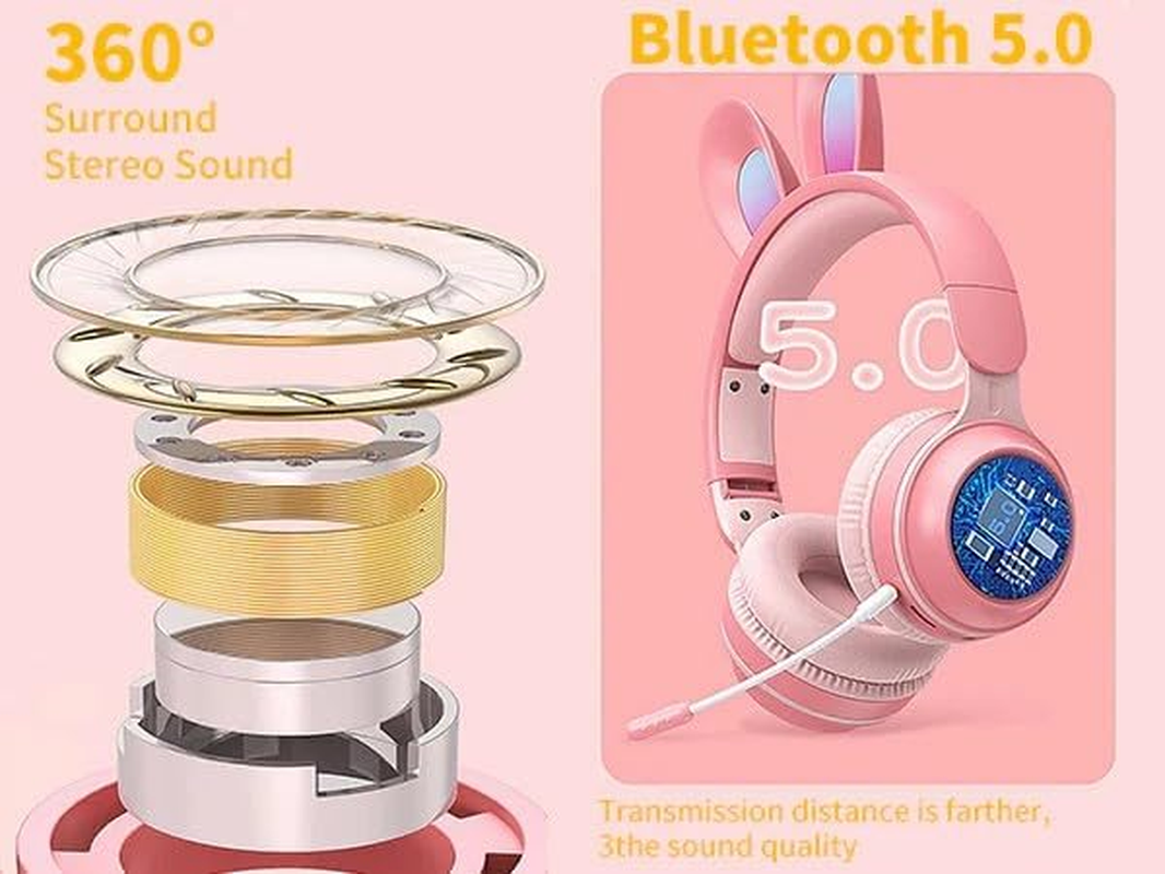BDI Rainbow Rabbit Luminous Wireless 5.0 Headphone - Pink image number 4