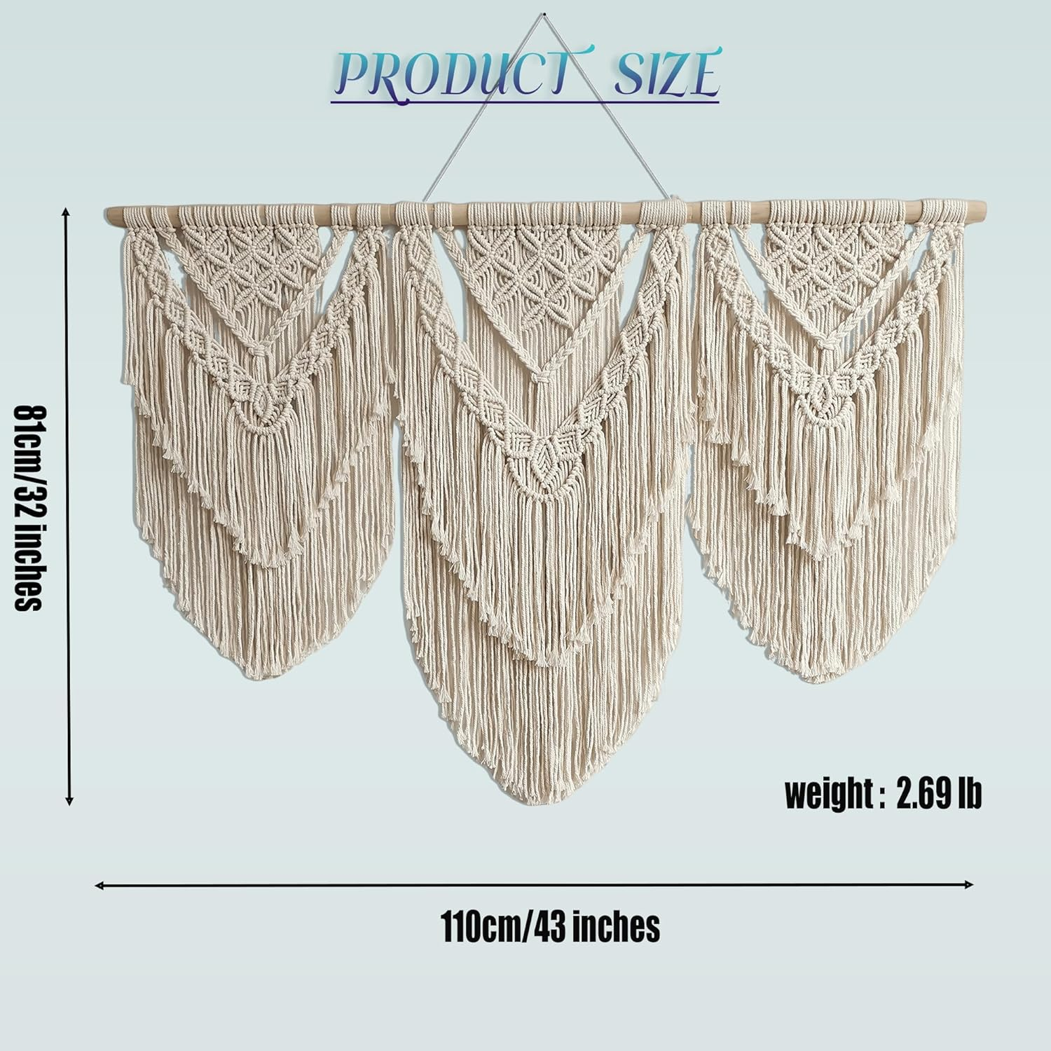 Large Handmade Boho Macrame Wall Hanging Tapestry - Chic Bohemian Woven Home Decor Art for Living Room, Bedroom, and Wedding Parties(Double Layer,43''*32'')