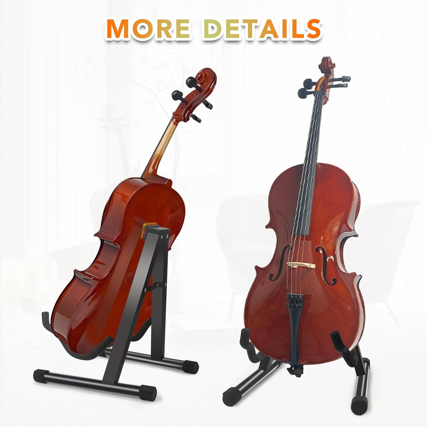 Geewin A-Frame Folding Cello Stand, 1/8-4/4 Cellos, Guitar Stand, Black, Plastic/Metal (Main Body), Rubber Feet image number 2