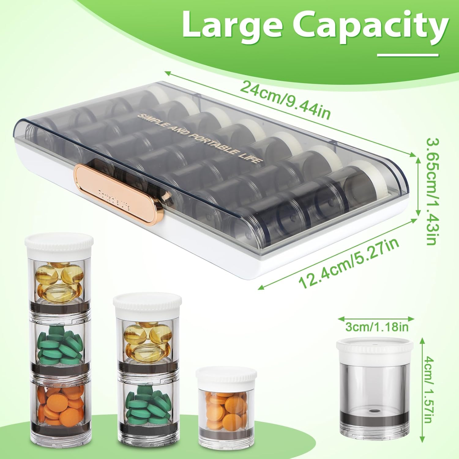 Toplive Weekly Pill Organizer,Monthly Pill Organizer Large 21 Day Pill Box Organizerd by Day,Portable Pill Case for Women Men,Large Compartments Medicine Organizer for Vitamins,Fish Oils,Supplements