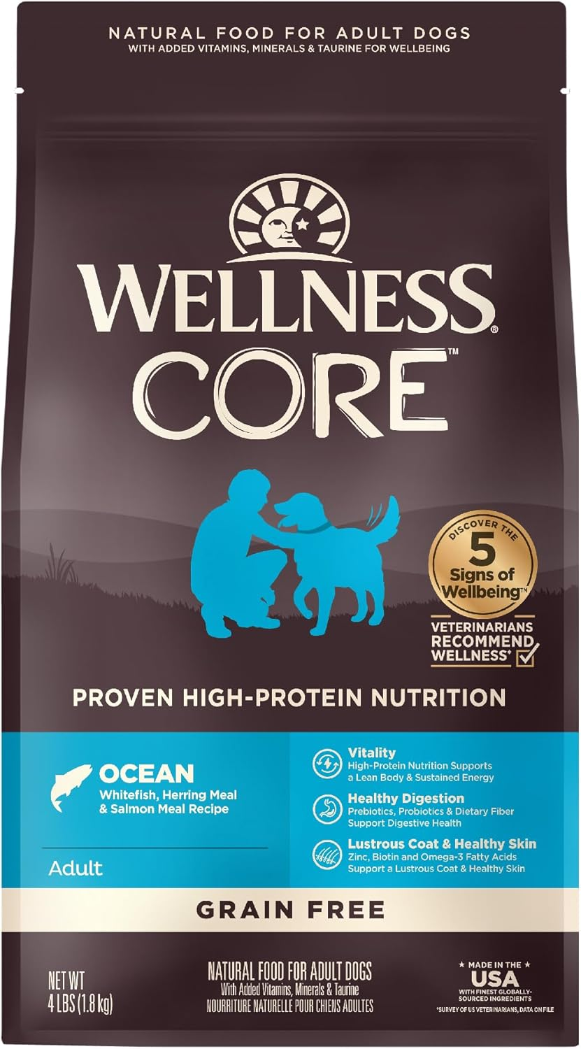 Wellness CORE Dry Dog Food, Grain-Free, High Protein, Natural, Ocean Whitefish, Herring, & Salmon Recipe, (1.8Kg Bag) image number 1