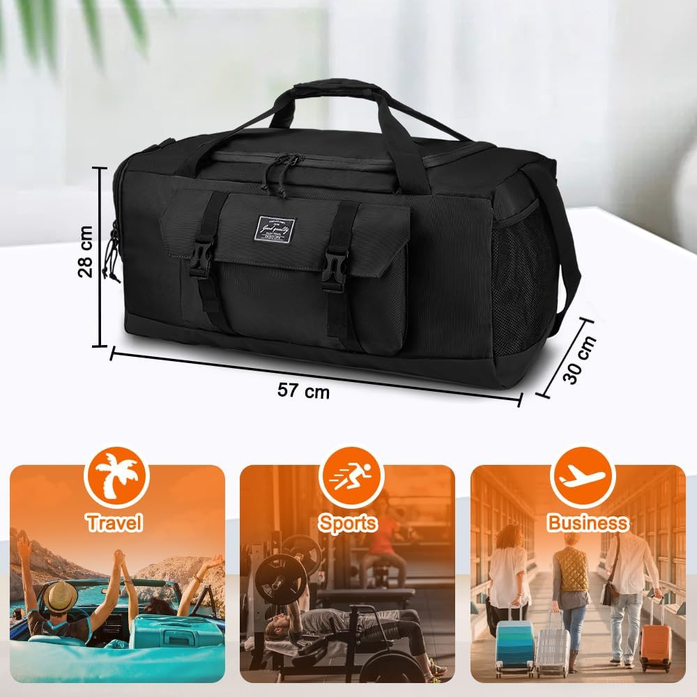 WOTWO 55L Gym Yoga Duffel Bag, Large Capacity Sports Travel Bag with Pockets & Shoe Compartment for Women & Men, Weekender Overnight Bag with Adjustable Shoulder Straps image number 4