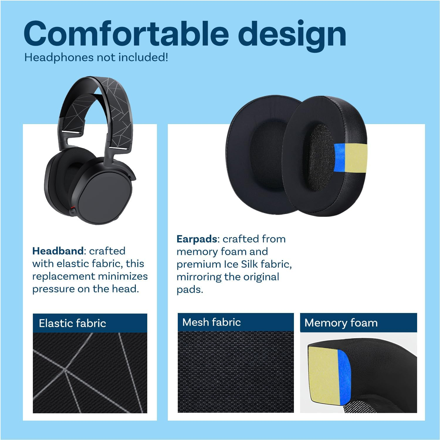 Ear Pads & Headband Replacement for Steelseries Arctis 7/9 / Pro & Prime Wireless Gaming Headset Etc. by MMOBIEL - Mesh Fabric Ear Pad Cushions & Elastic Fabric Headband Top Pad Cushion image number 3