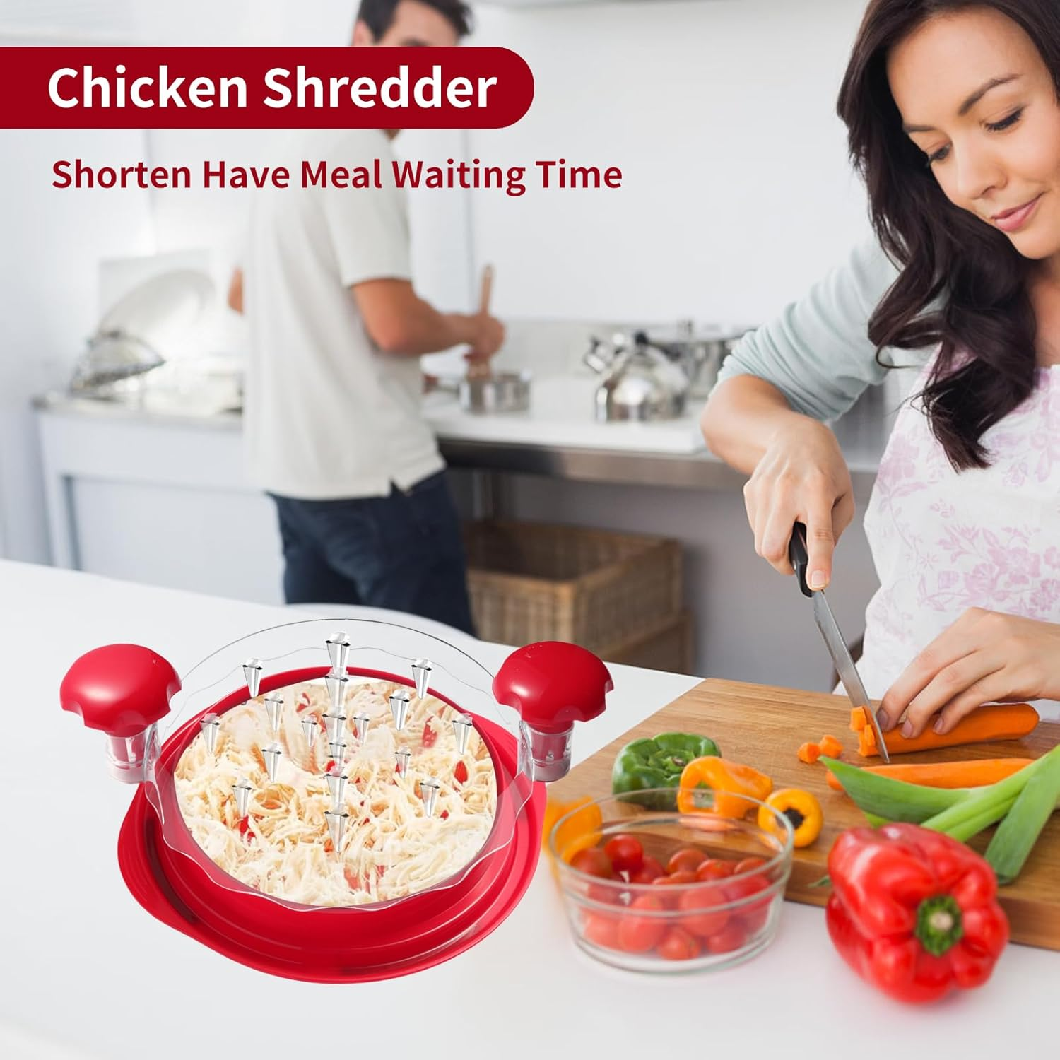 Wvacfre Large Chicken Breast Shredder Tool Twist, Visible Meat Shredder, Anti-Slip Strip, BPA Free, Suitable for Pork Beef Chicken (Red) image number 3