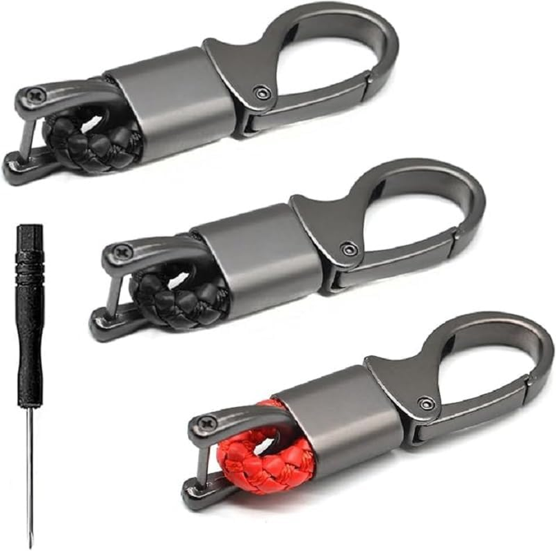 Key Fob Key Chain PU Key Fob Holder Set 3 Pack (Black & Red) Sturdy Metal Key Chain Included Ideal for Car Smart Keys Men & Women Secure Keychains image number 4