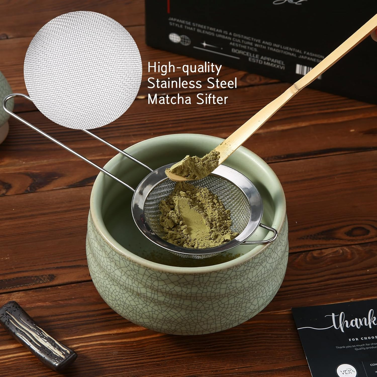 7 Piece Matcha Set - Japanese Matcha Whisk Set, Tea Kit Includes Ceramic Bowl, Bamboo Whisk Holder & Sifter - Complete Matcha Kit Set for Matcha Beginners & Lovers image number 6