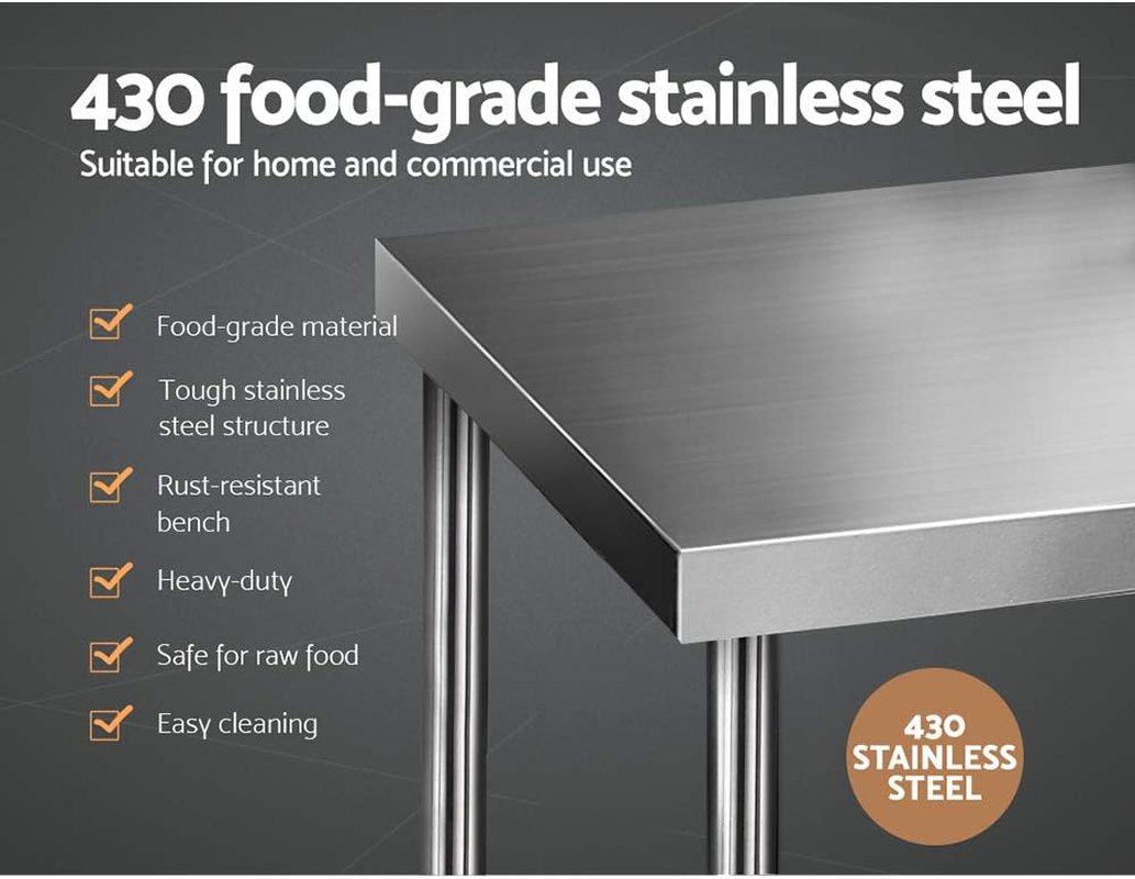 Cefito 1829X610Mm Stainless Steel Kitchen Bench, Island Cart Work Table, Commercial 430 Food Grade Restaurant Prep Storage with 2-Layers Shelf Countertop