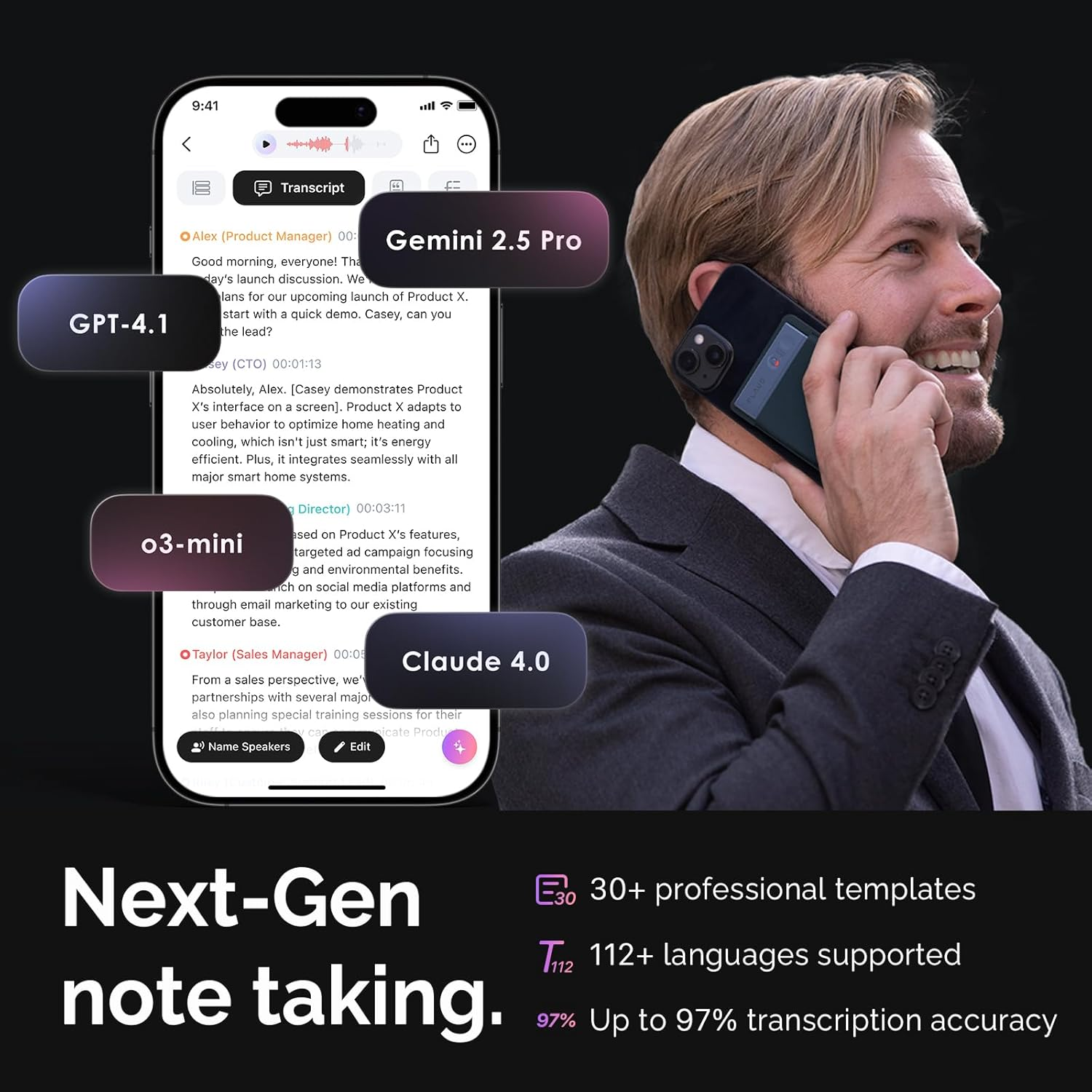 AI Voice Recorder, PLAUD Note AI Note Taking Device, Transcribe & Summarize, Support 112 Languages, 64GB Navy Blue Digital Audio Recorder for Lectures, Meetings, Calls, with Magnetic Dark Blue Case image number 5