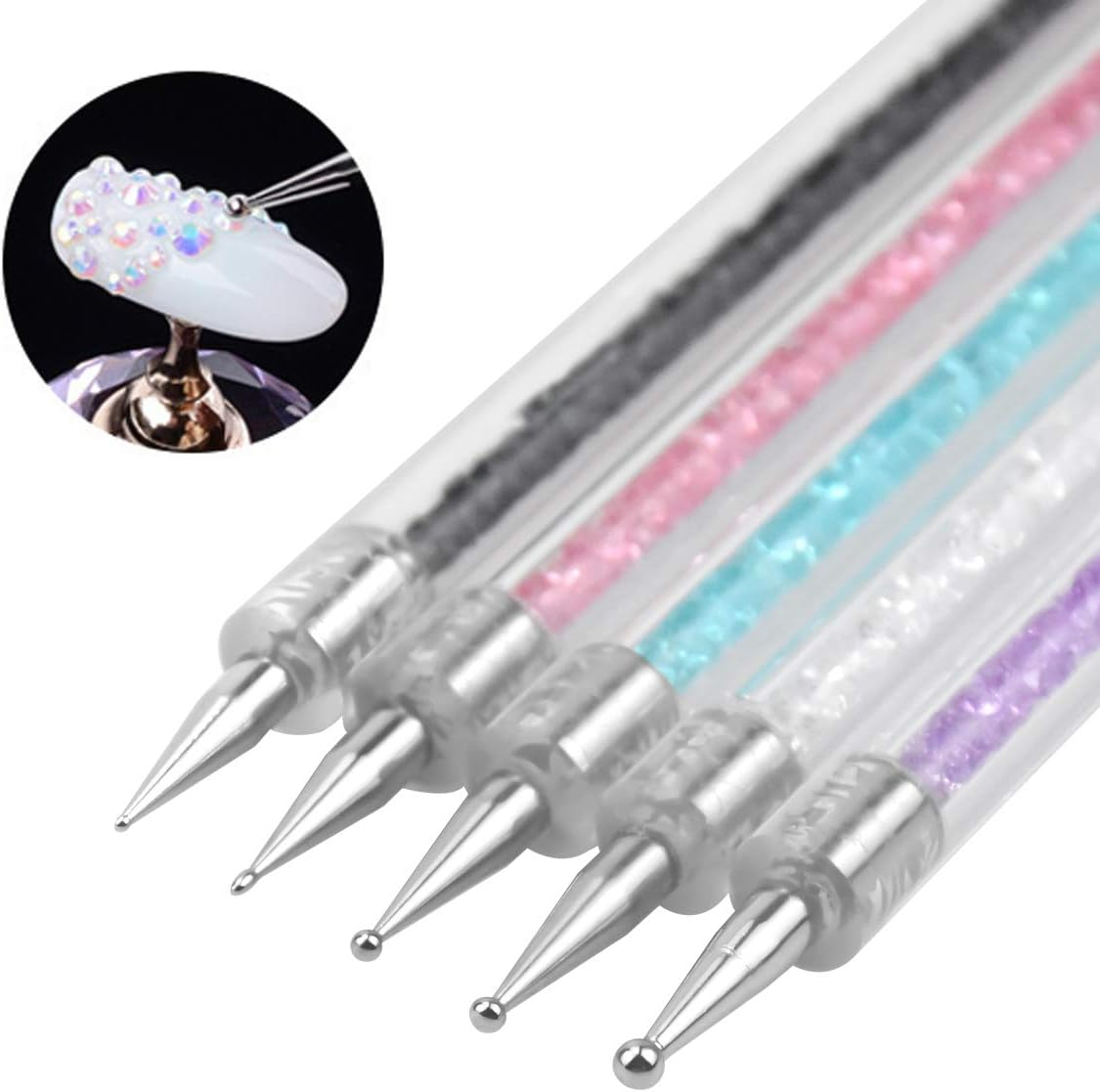 Pack of 5 Nail Point Dotting Pens, Nail Art Liner Brush, Double-Ended Nail Art Design Pens, Nail Dotting Pen, Acrylic Nail Art Drawing Painting Dotting Pen for DIY Nail Art Design image number 1