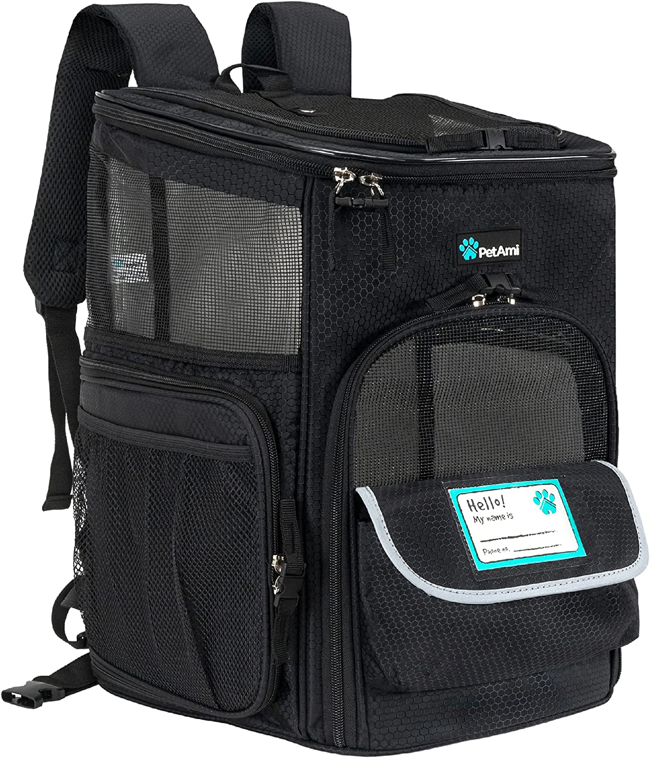 Petami Pet Carrier Backpack for Small Cats, Dogs, Puppies | Ventilated Structured Frame, 4 Way Entry, Safety and Soft Cushion Back Support | Collapsible for Travel, Hiking, Outdoor (Turquoise)