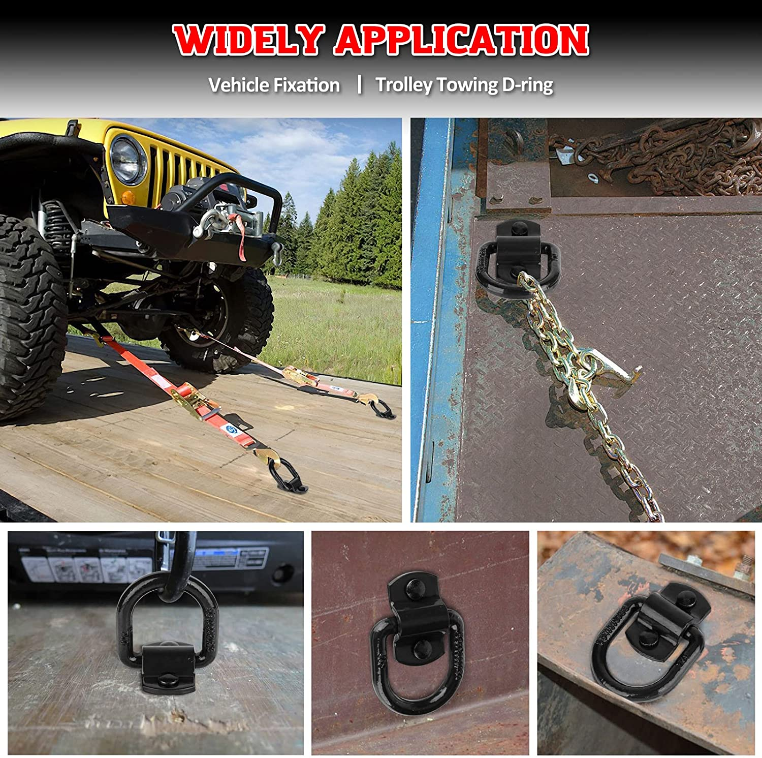 AUTOBOTS 1/2" Heavy Duty Bolt-On Forged D Ring, 12000Lbs Break Strength Tie down Anchors Hooks, for Trailers, Trucks, and Cargo Tie Downs (Pack of 4) Black image number 1