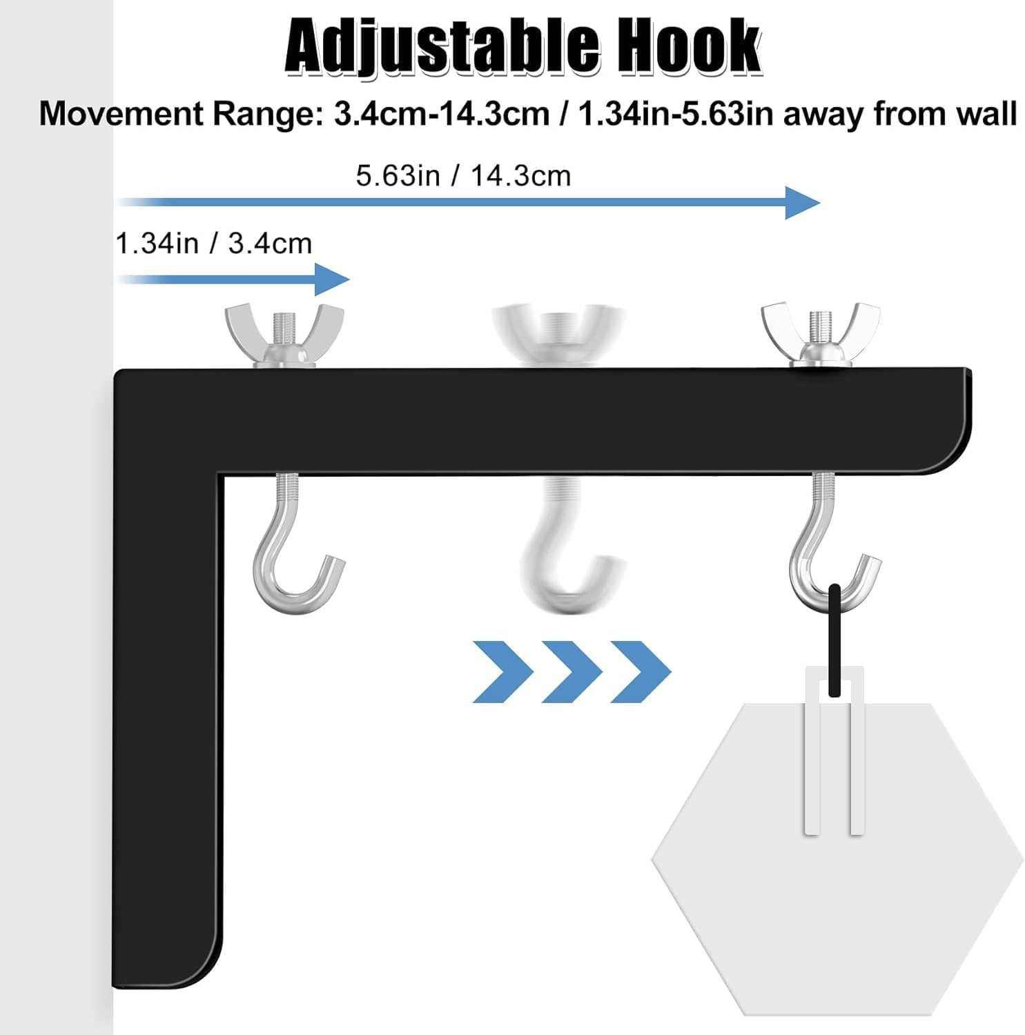 2-Be-Best Universal Projector Screen Wall Mount, 6" Projector Screen Hanging L Brackets Projectors Screens Ceiling Mount Adjustable with Hook and Extra Accessories 84 Lbs / 38Kg Load, Black image number 6