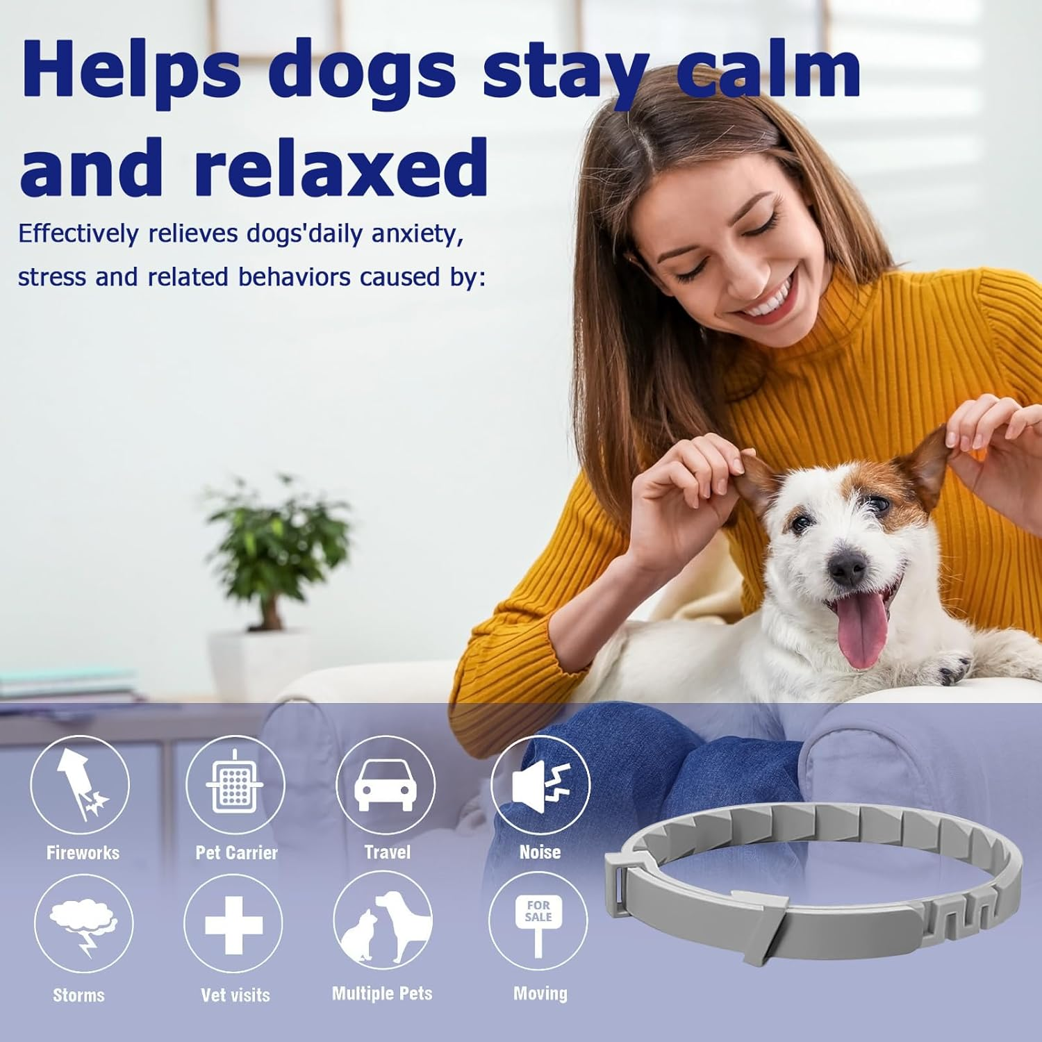 4 Packs Dog Separation Anxiety Collar，Pheromone Collar for Dogs, Relief Anxiety Stress Separation, Lasts 60 Days, Size Flexible Adjustable for Small Medium Large Breed（Grey） image number 1
