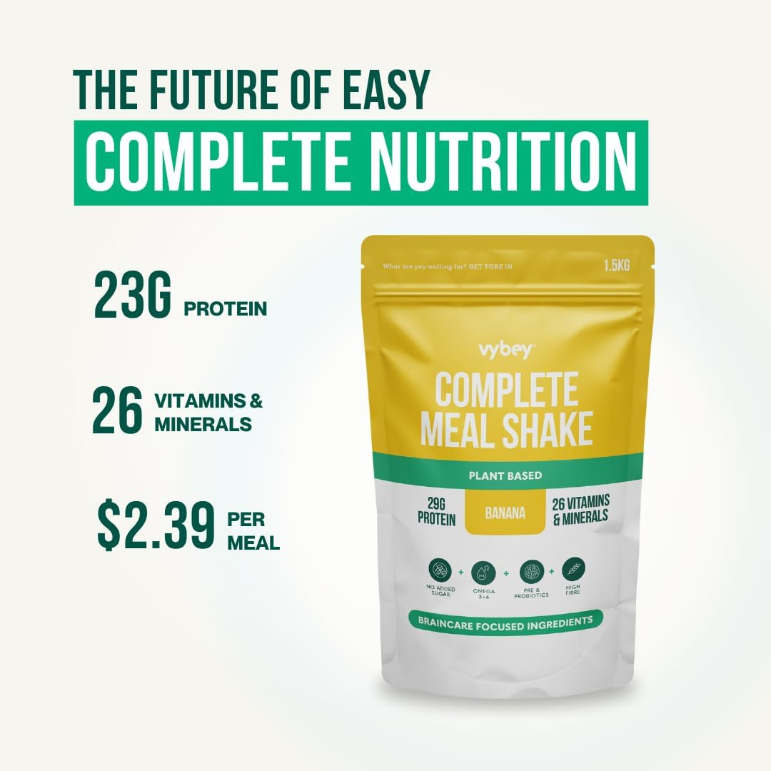 Vybey&reg; Protein-Rich Nootropic Complete Meal Replacement | Plant Protein Based | 29G Protein | 26 Vitamins & Minerals | 100% Real Food | Banana Flavour image number 5