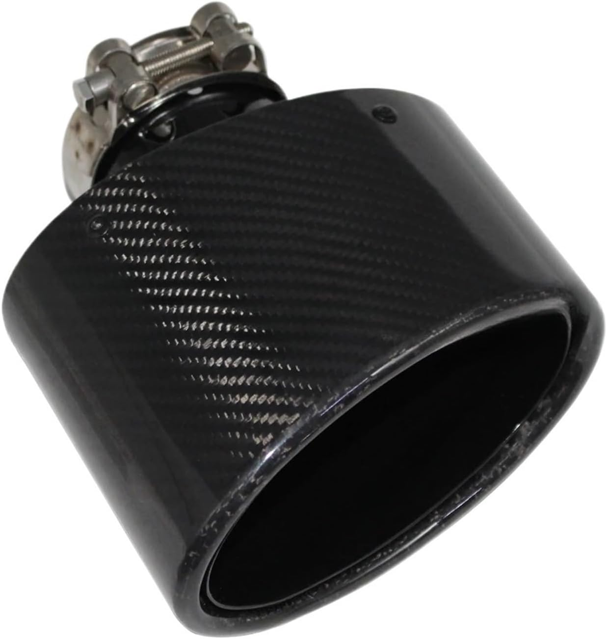 Gloss Carbon Fiber Car Muffler Tip Exhaust Tip Nozzle Decoration Universal Stainless Black Oval 150Mm Tilting Left Right(Right 73) image number 6