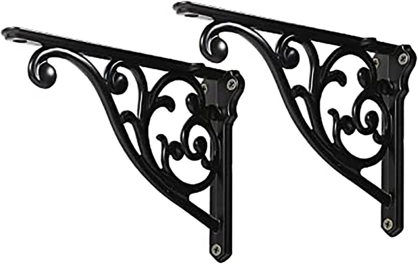 Khtumeware 2 Pack Brushed Satin Nickel Shelf Bracket 5 Inch, Decorative Brackets for Shelving, Heavy Duty Vintage Ornate Shelf Bracket, Hardware Included,4.92X3.5X1.73 Inch image number 3