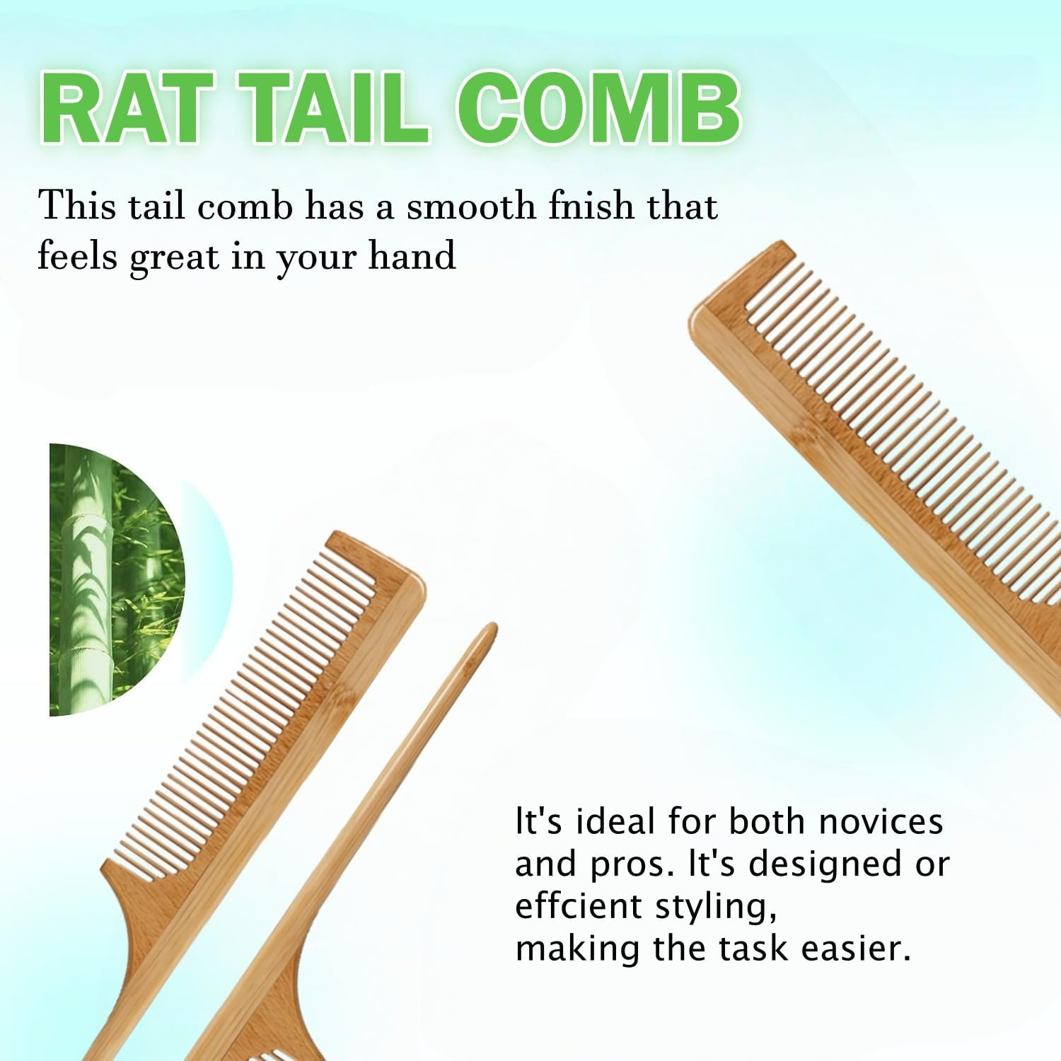Bamboo Hair Brush and Comb Set 3 PCS, Wooden Hair Brush with Rat Tail Comb, Wide Tooth Comb and Cushion Brush for Curly and Straight Hair image number 3