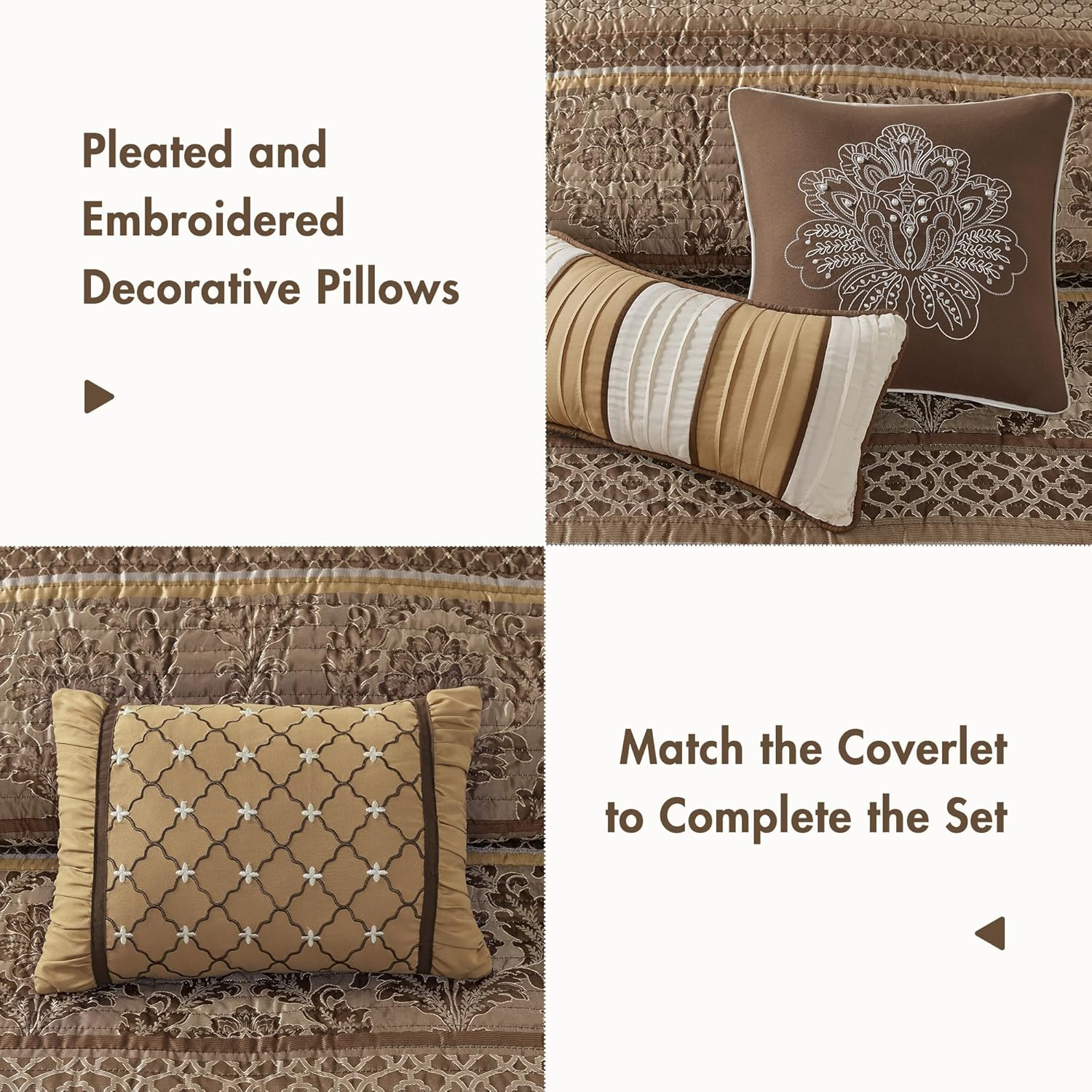 Madison Park Bellagio 6 Piece Quilted Coverlet Set, Full/Queen, Brown/Gold - Full/Queen image number 5