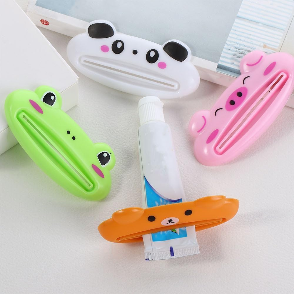 4 Pack Toothpaste Squeezer and Dispenser Stand Holder Multipurpose for Tube Items Cartoon Animal Plastic Frog Bear Panda Pig image number 3