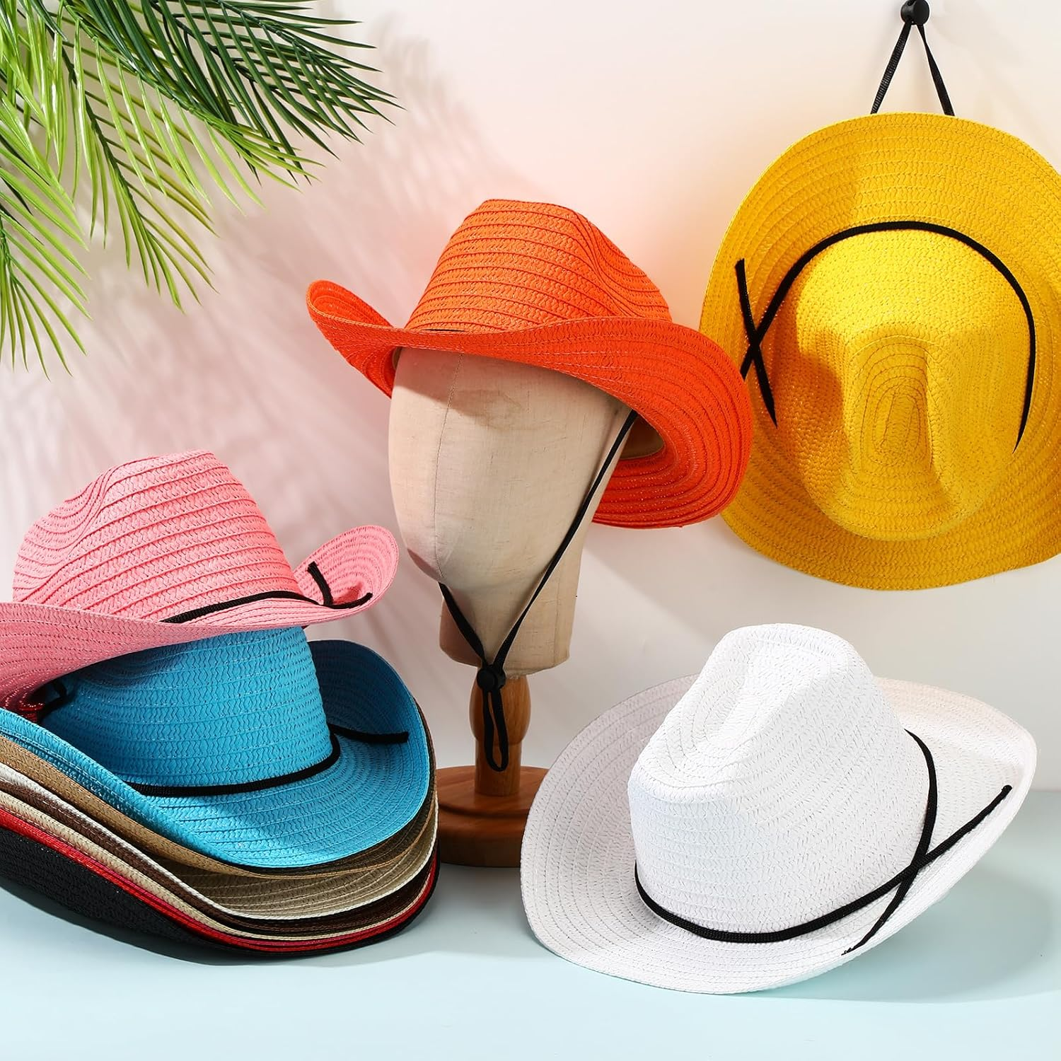 Unittype Adult Cowboy Hat Bulk Western Party Straw Hat Unisex Cowboy Cowgirl Set for Women Men image number 4