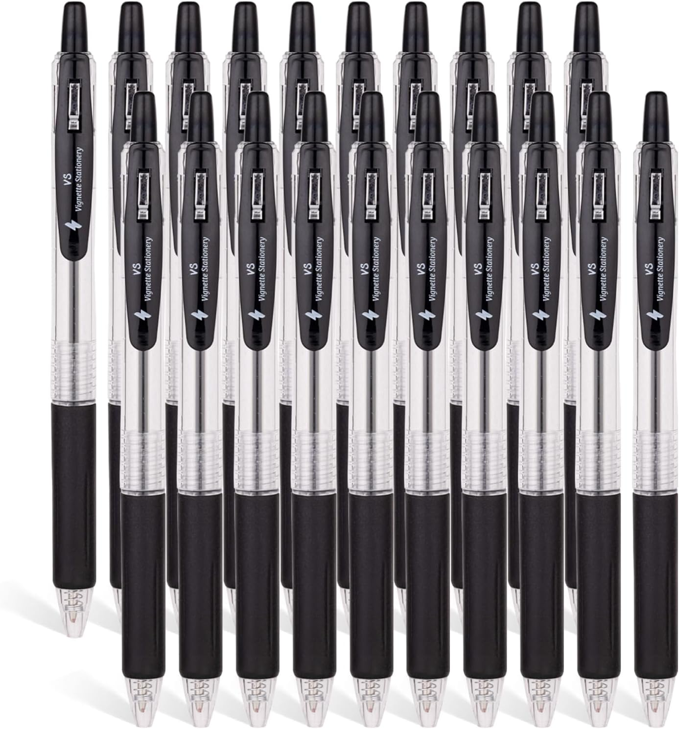 Vignette Stationery Black Ballpoint Pens, 1.0Mm Tip, Retractable, Extra Smooth, Quick Dry Ink, Oil Base, Waterproof, Non-Bleeding, 20 Value Pack, School Office University Student Admin Writing Pen