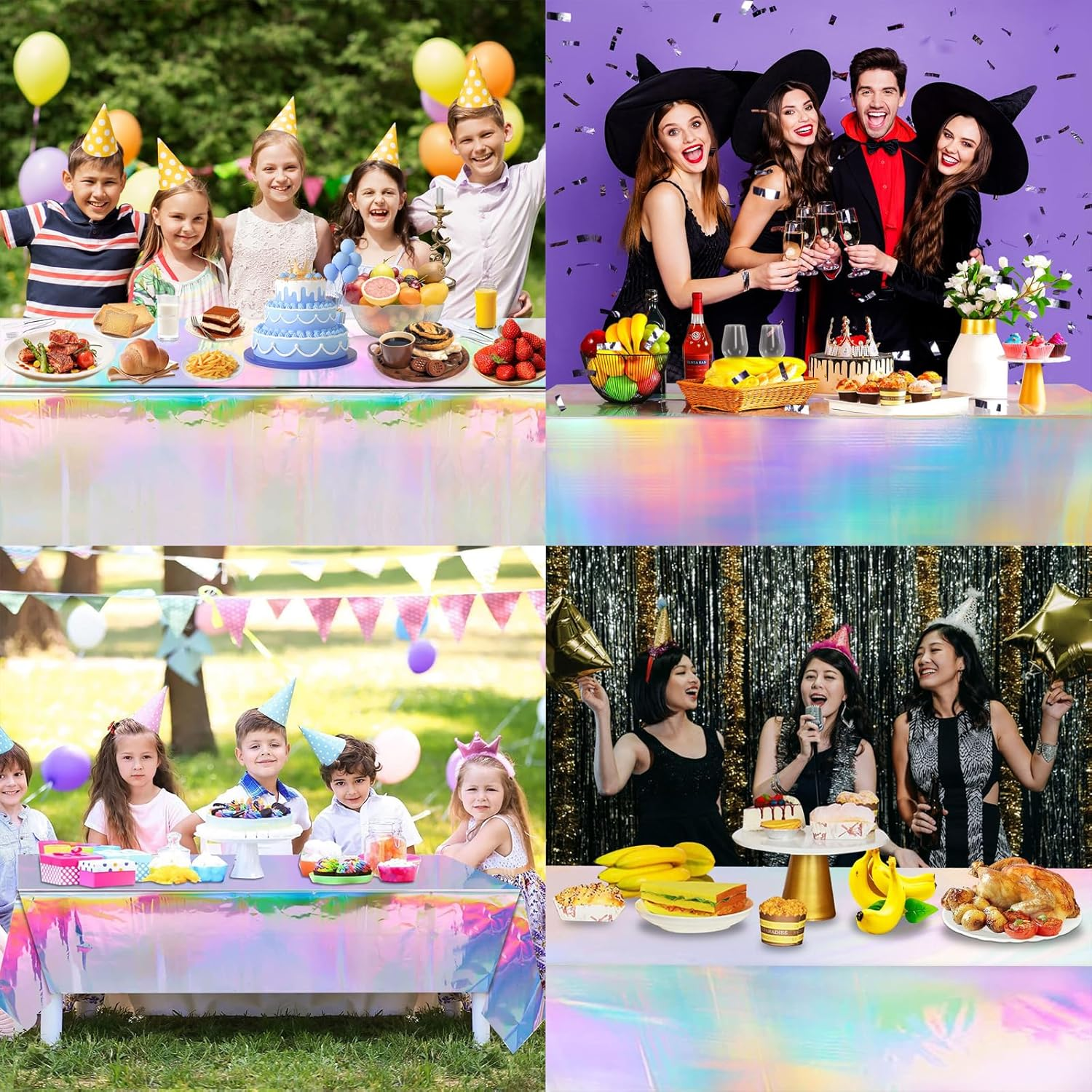 4 Pack Iridescent Tablecloths - Shiny Laser Rectangle Table Covers for Parties, Events, Birthdays, Weddings, and Celebrations - Holographic Foil Decoration image number 2