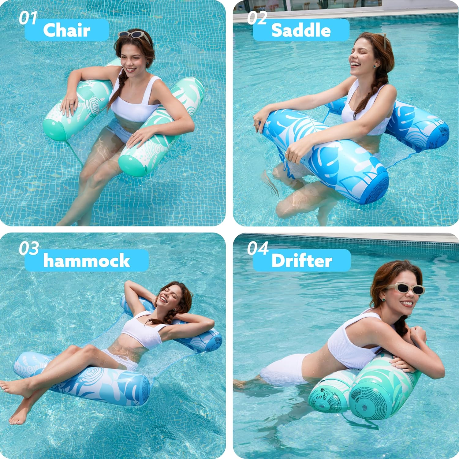 SLOOSH 2 Packs Hammock Pool Floats Adults, 4-In-1 Multi-Purpose Inflatable Pool Floats PVC Water Hammock Lounge Floaties image number 2