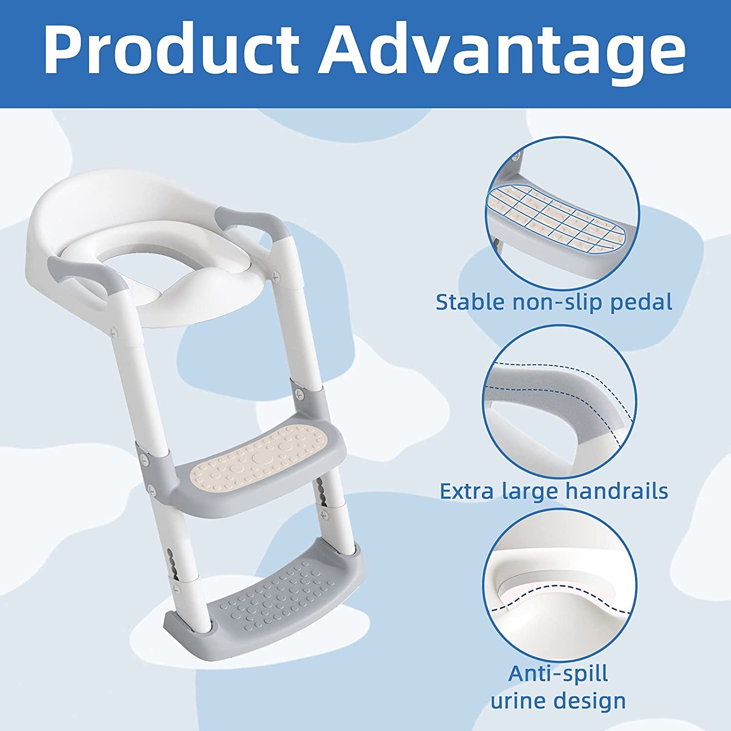 FAYDUDU Potty Training Seat with Step Stool Ladder,Toddler Potty Training Toilet for Kids Boys Girls-Comfortable Safe Potty Seat with Anti-Slip Pads (Grey) image number 3