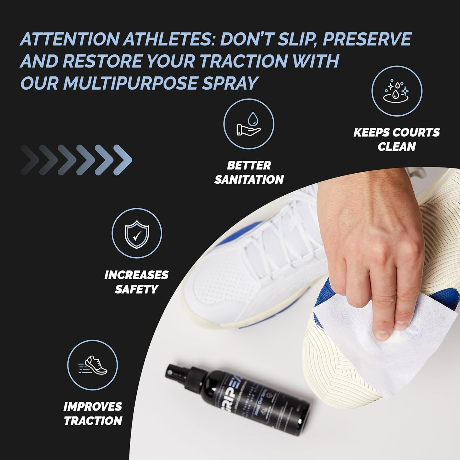 GRIPEXX 2 in 1 Sports Shoe Grip Spray, Provides Traction and Rejuvenates Soles. Multipurpose Grip Spray for Cleaning and Improving Basketball Shoe Grip. anti Slip & Performance Enhancer image number 3