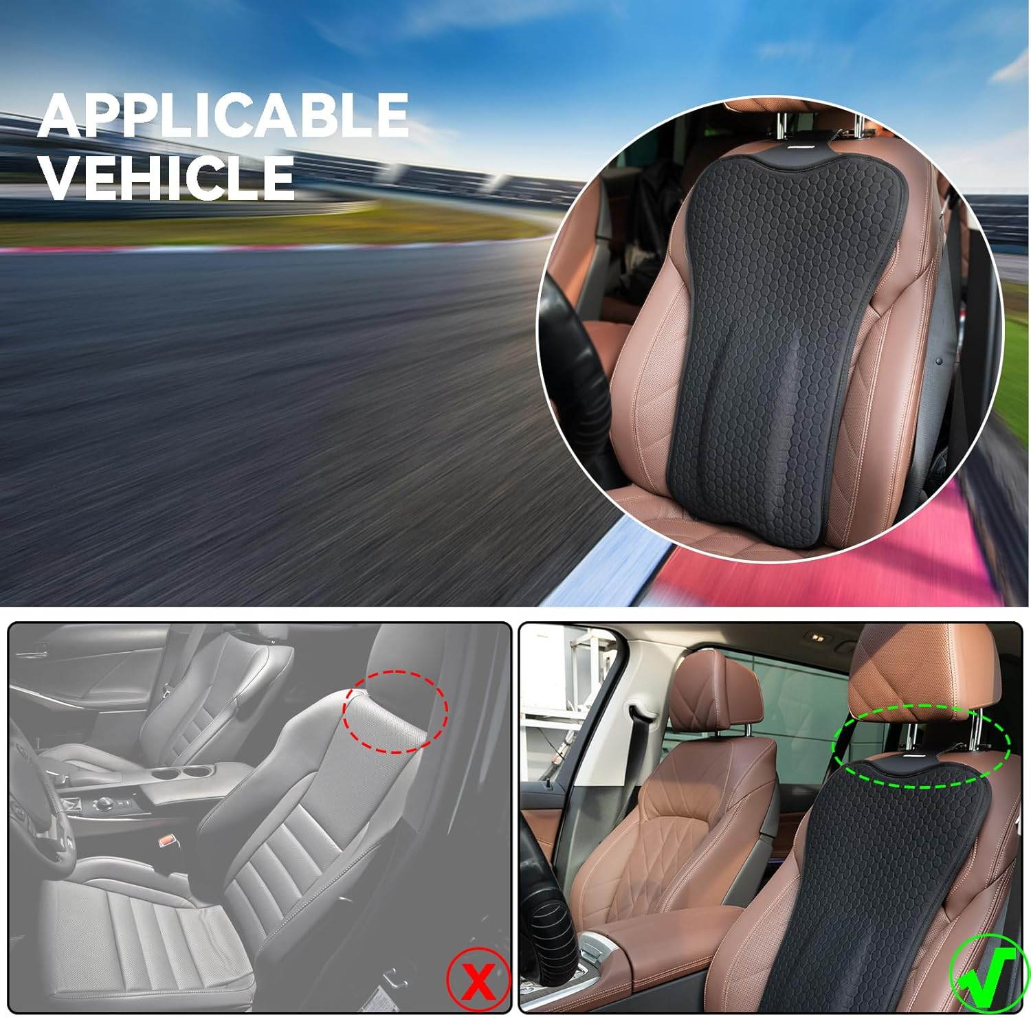 Gel Car Seat Cushion with Lumbar Support Cushion,Cool Gel Technology | Breathable Honeycomb Structure Design | Fits Most Cars & Suvs | Relief for Back Pain & Driving Discomfort