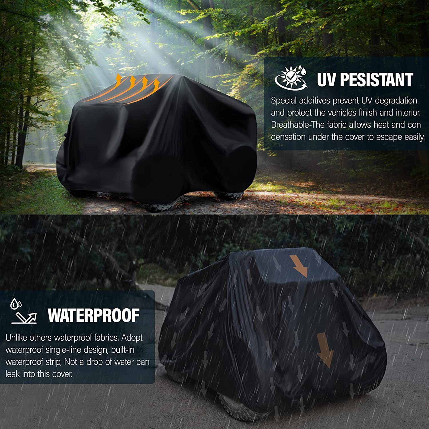 ATV Cover Waterproof, Heavy Duty Windproof Quad Covers, All Weather Protection 4 Wheeler Covers Fit for Kawasaki, Honda, Polaris, Yamaha, 86'' (Black, XXL)