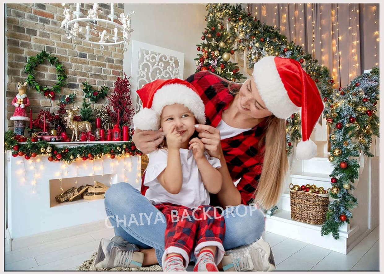 CHAIYA 7X5Ft Christmas Backdrops Christmas Fireplace Photography Background Xmas Tree Gift Holiday Party Decoration Children Family Xmas Birthday Party Decor Banner CY-189 image number 3