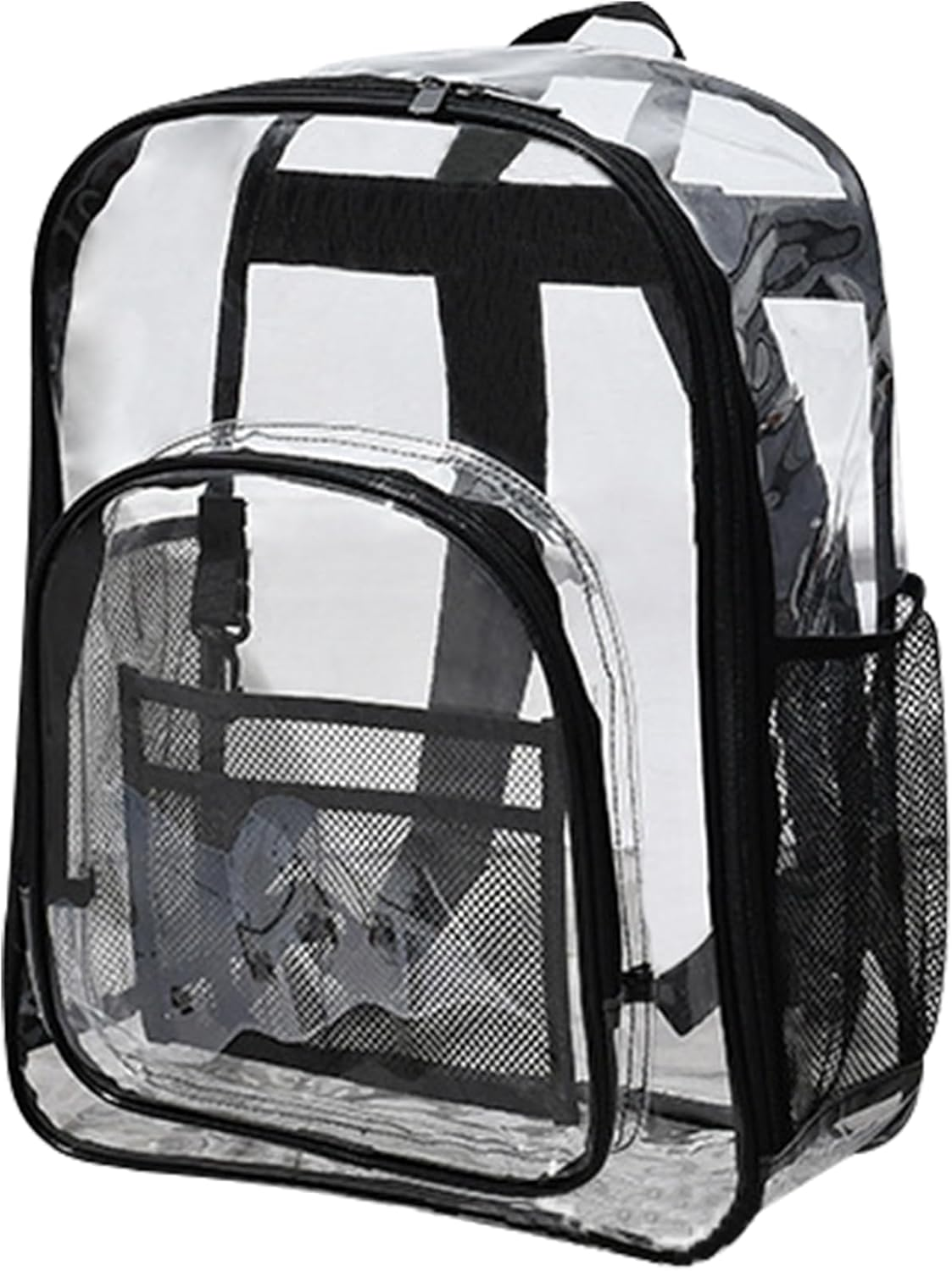 Lizbin Clear Backpack, Clear Backpack Stadium Approved, Heavy Duty PVC Transparent Backpack, Small Clear Backpack with Reinforced Strap, Clear Stadium Bag for Concert Sport Event Work Festival (Black)