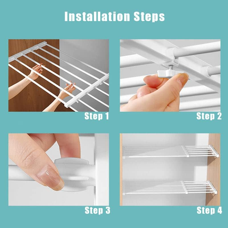 AIMALL Adjustable Rack Hanger Rod Shelf Closet Kitchen Organiser Separator - White Plastic, Space-Saving Design, Ideal for Shoes & Accessories image number 6