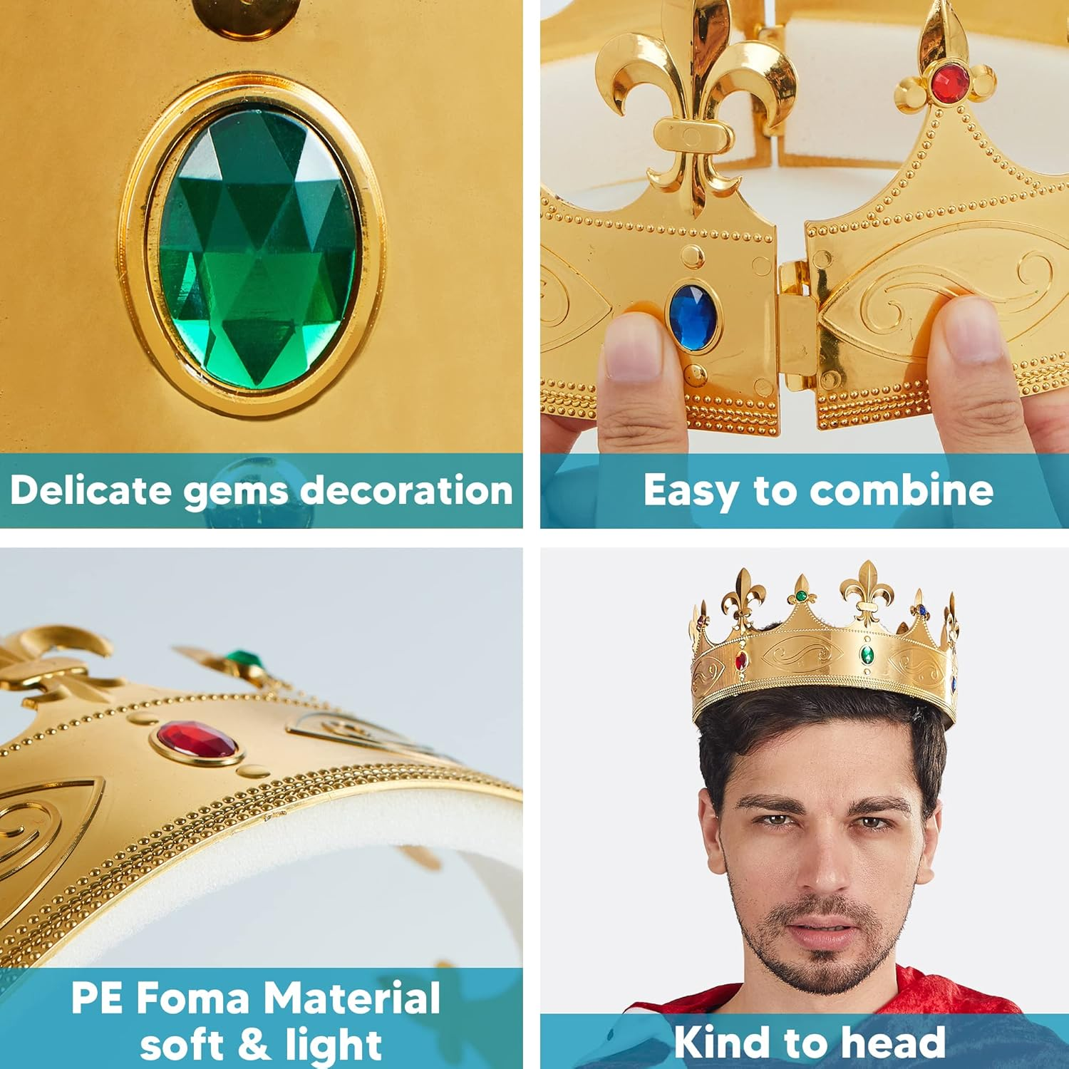 Spooktacular Creations Gold King Crown for Kids Men Women Costume Party Cosplay Props, Halloween Plastic Crown Hat for Dress Up, Pretend Play Party Accessories Decorations image number 4