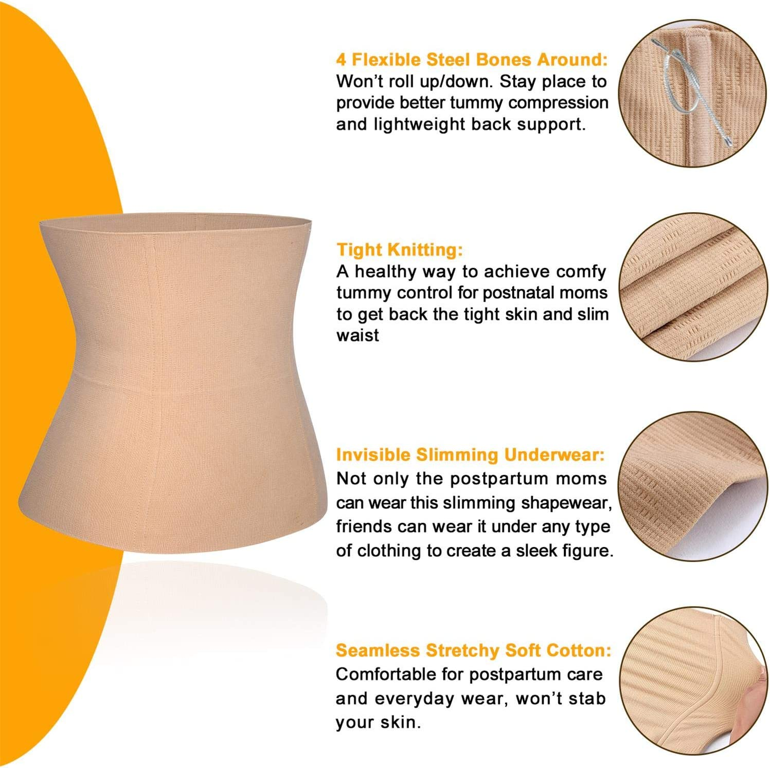 BRABIC Seamless Postpartum Belly Band Wrap Underwear, C-Section Recovery Belt Binder Slimming Shapewear for Women, Beige, Medium image number 4